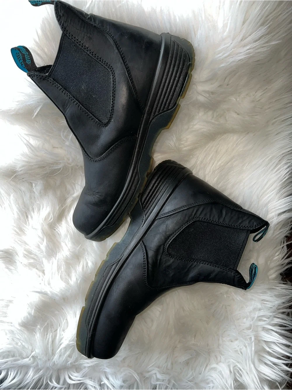 Blue Torque Black Leather Work Boots with Blue Pull Tabs